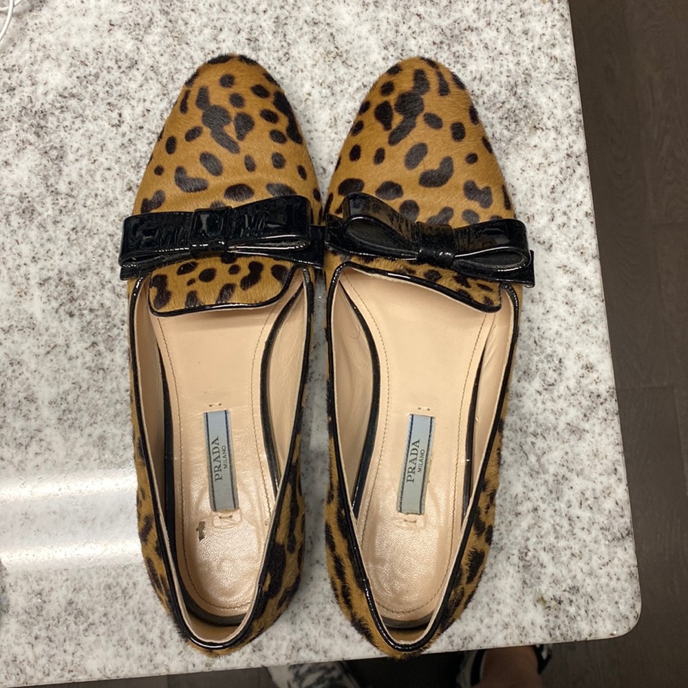 Prada animal print bow loafer/flat
